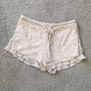 Crochet Lace Shorts Cream Boho Chic
